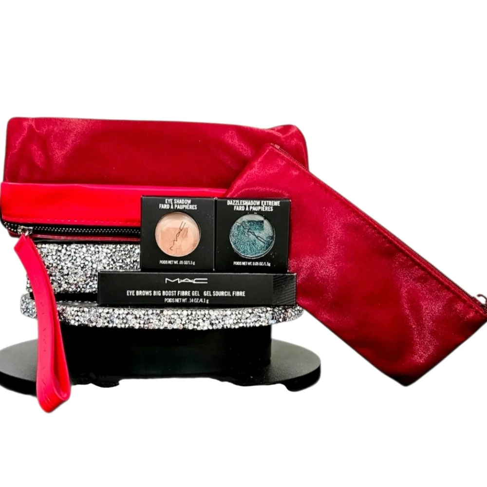 MAC gift 5 piece set! 2 eyeshadows + brows + clutch Limited Ed NEW holiday